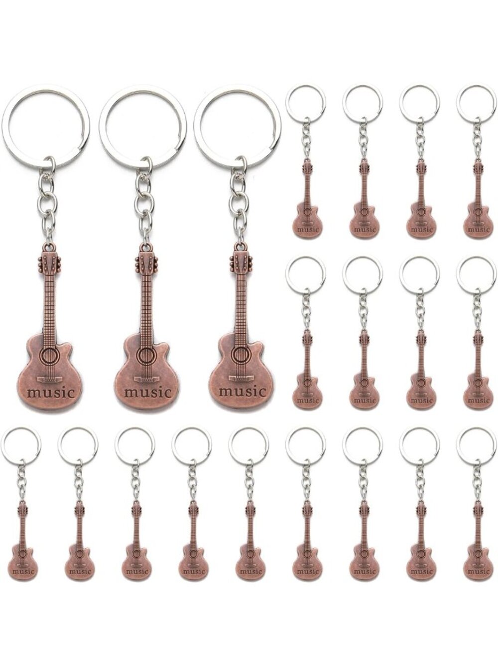 20PCS Guitar Keychain Set | Music Lover Gifts | Metal Guitar Charms & Key Rings